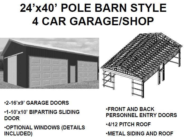 24’x40’ POLE BARN STYLE 4 CAR GARAGE/SHOP – Mendon Cottage ...