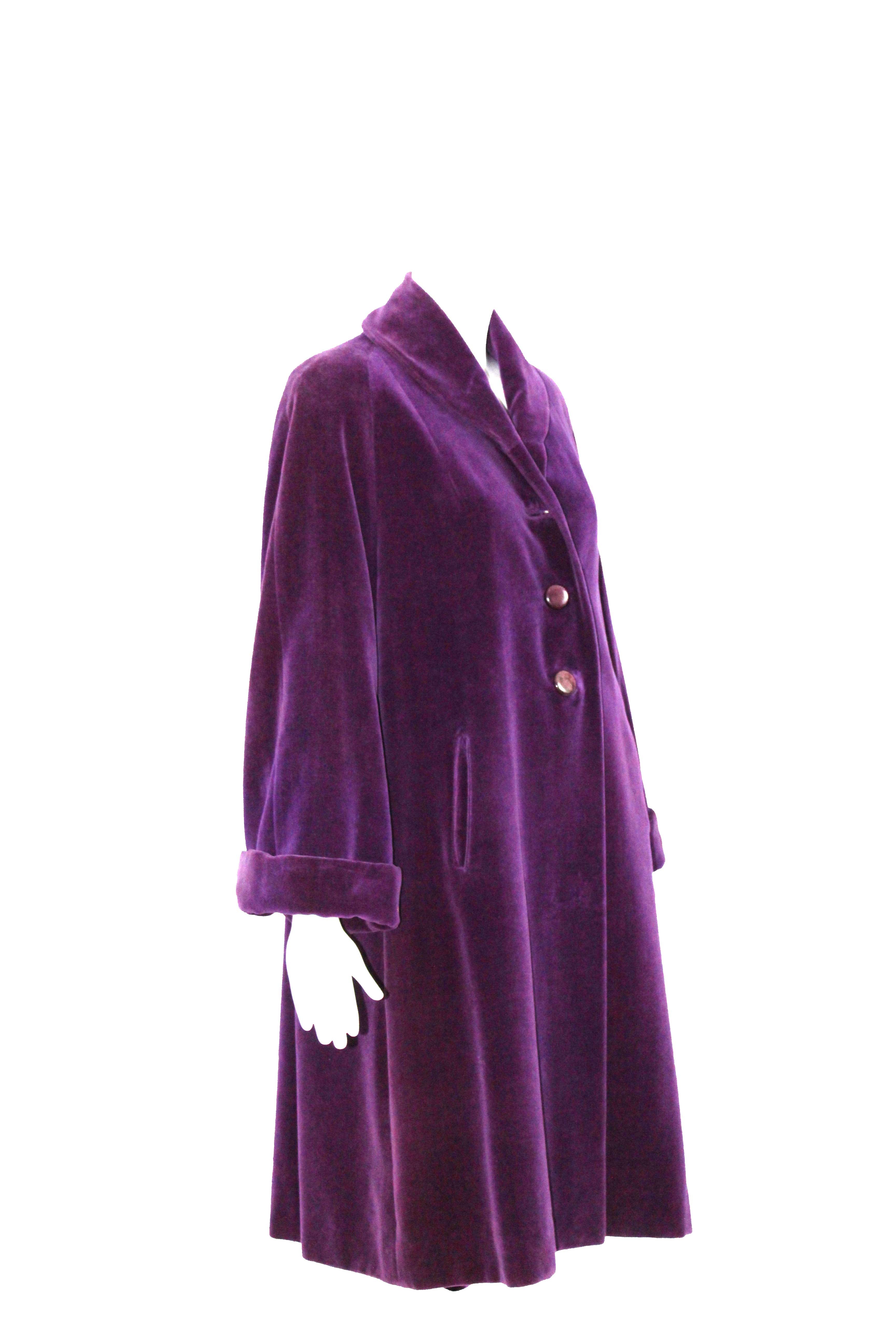 1960s Danby Exclusive Luxe Grape Velvet Swing Coat Larger Size