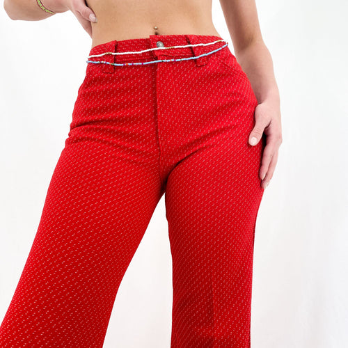 70s Rare Red + White Levis High-Waisted Stretchy Straight Leg Pants [M]