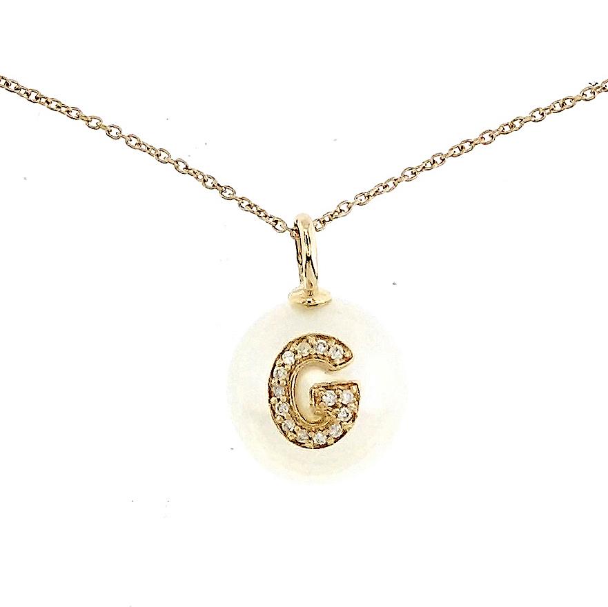 Pearl Necklace Diamond Alphabet G In 18k Gold