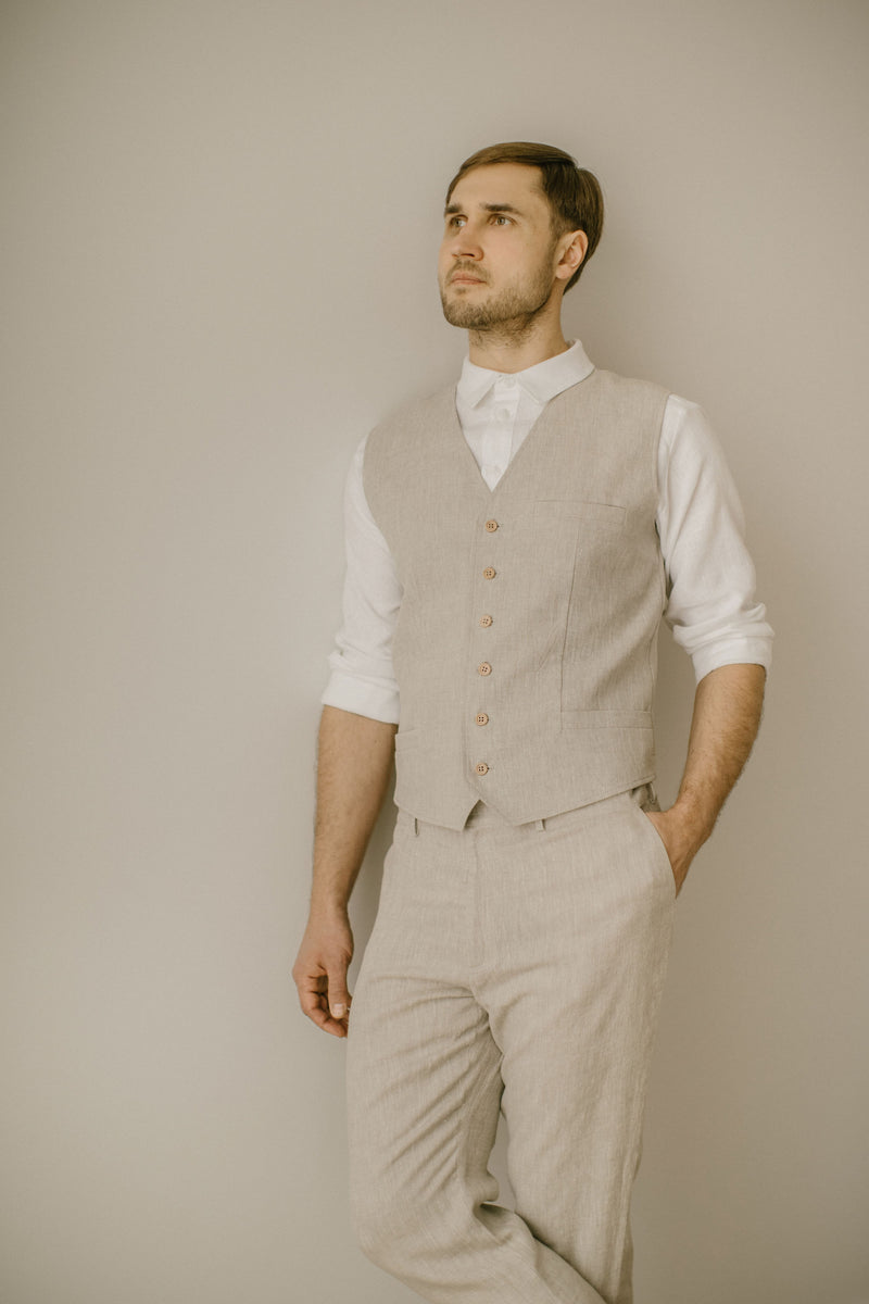 Linen Trousers Waistcoat Set For Men. Handcrafted. Ethically. – Linen ...