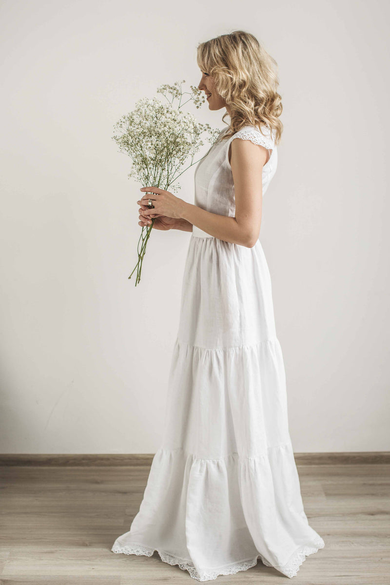 Linen Boho Lace Wedding Dress. Handcrafted. World Wide Shipping. – CozyBlue