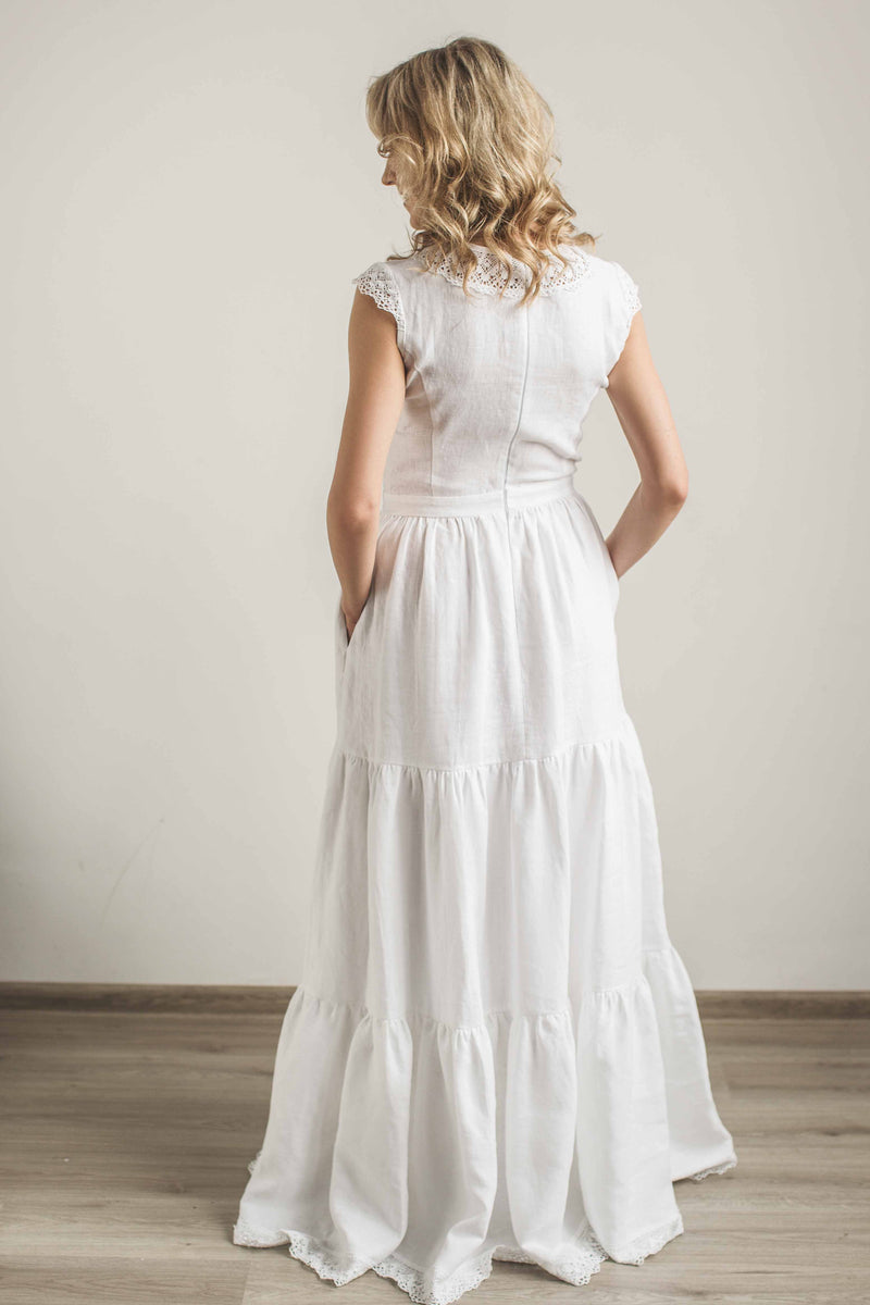 Linen Boho Lace Wedding Dress. Handcrafted. World Wide Shipping. – CozyBlue