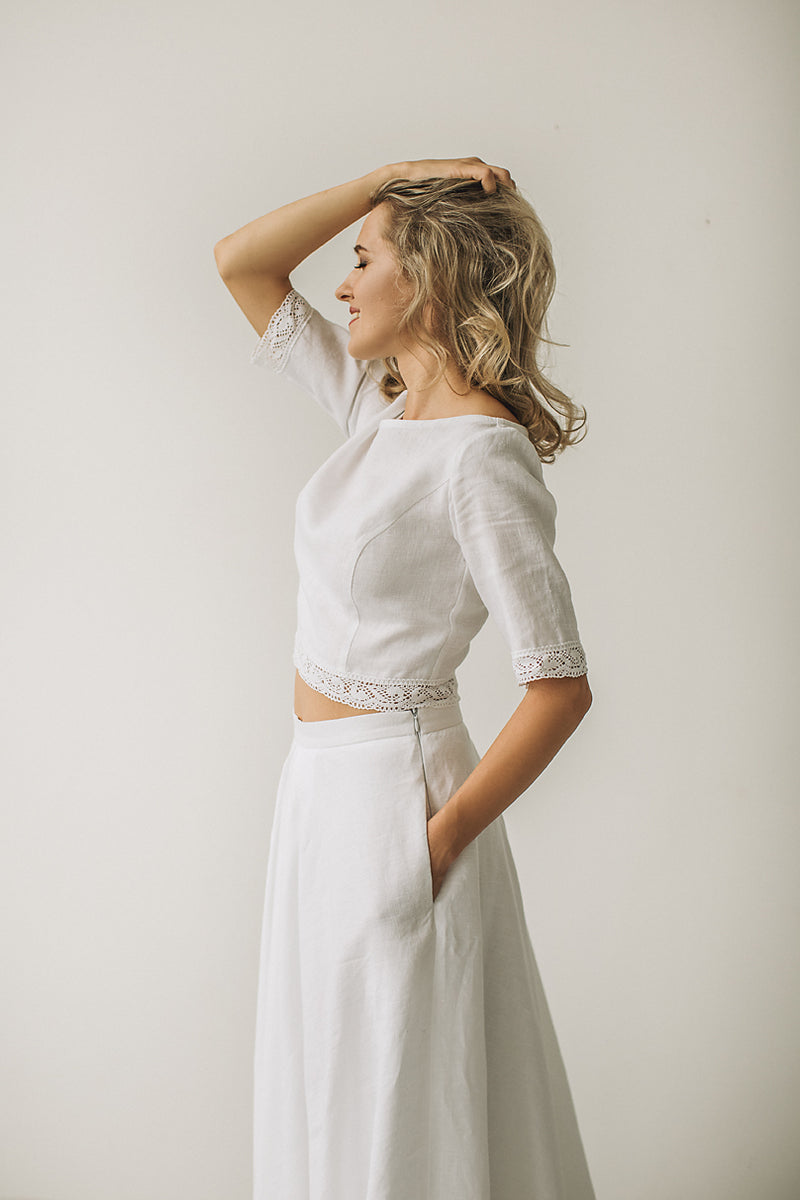 Linen Crop Top Wedding Dress. Handcrafted. World Wide Shipping. – Linen ...