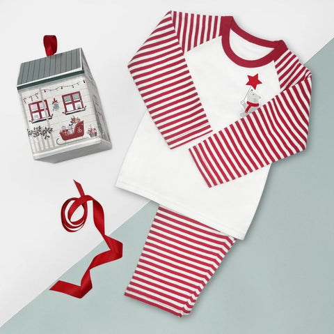 red & white striped pyjamas for baby's first christmas gift