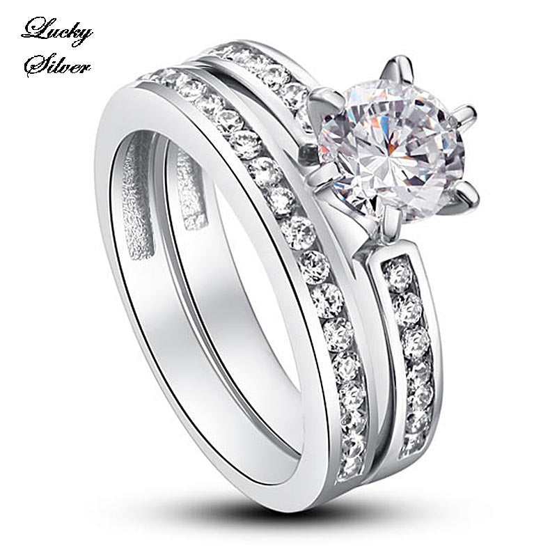  Rings  1 Carat Round Solid 925 Sterling Silver  Bridal  