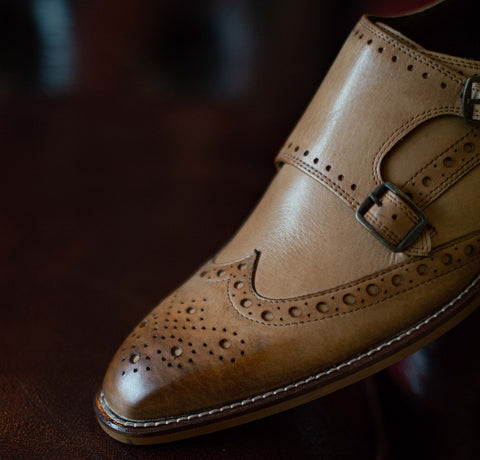 Real leather tan monk strap shoe 
