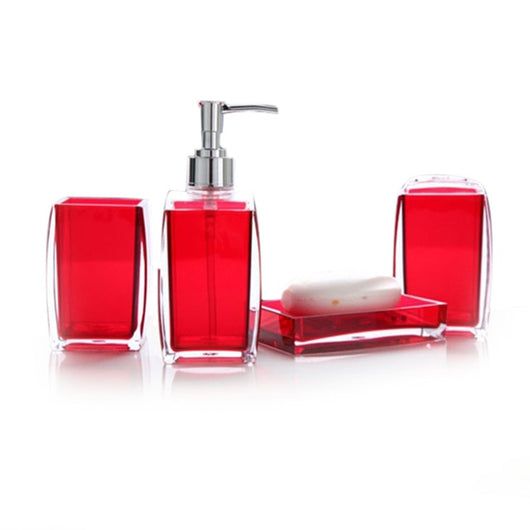 red bathroom soap dispenser