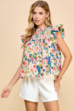 CT8660-Floral Printed Top: S / BLUSH