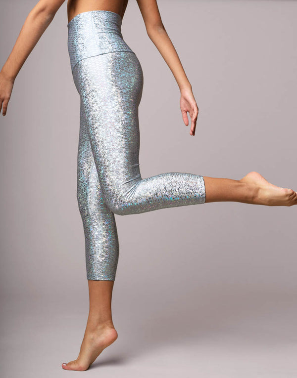 Ladies Hot Silver metallic fish scale mermaid leggings fancy Pants size 8-10