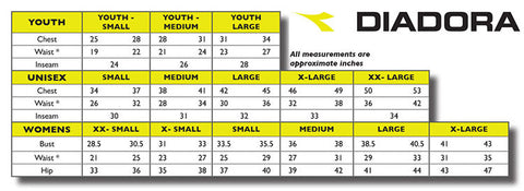 diadora men's shoes size chart