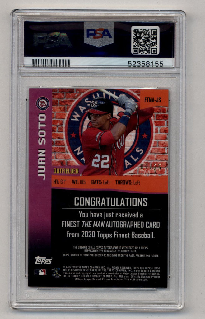 Juan Soto 2020 Finest '98 The Man Orange Refractor Auto 07/25 PSA 10 G ...