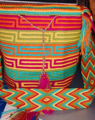traditional colorful design on a wayuu Bag