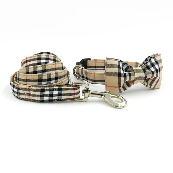 English Dog Collar Bowtie +Leash Set 