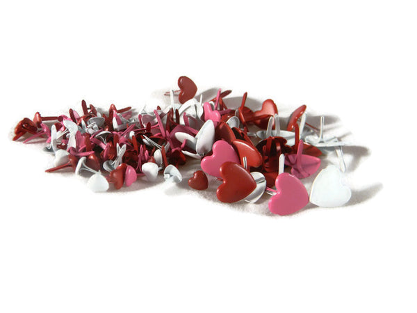 Small and Large Heart Brads Assortment - Red White Pink