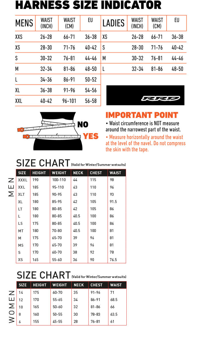 Kiteboard Size Chart