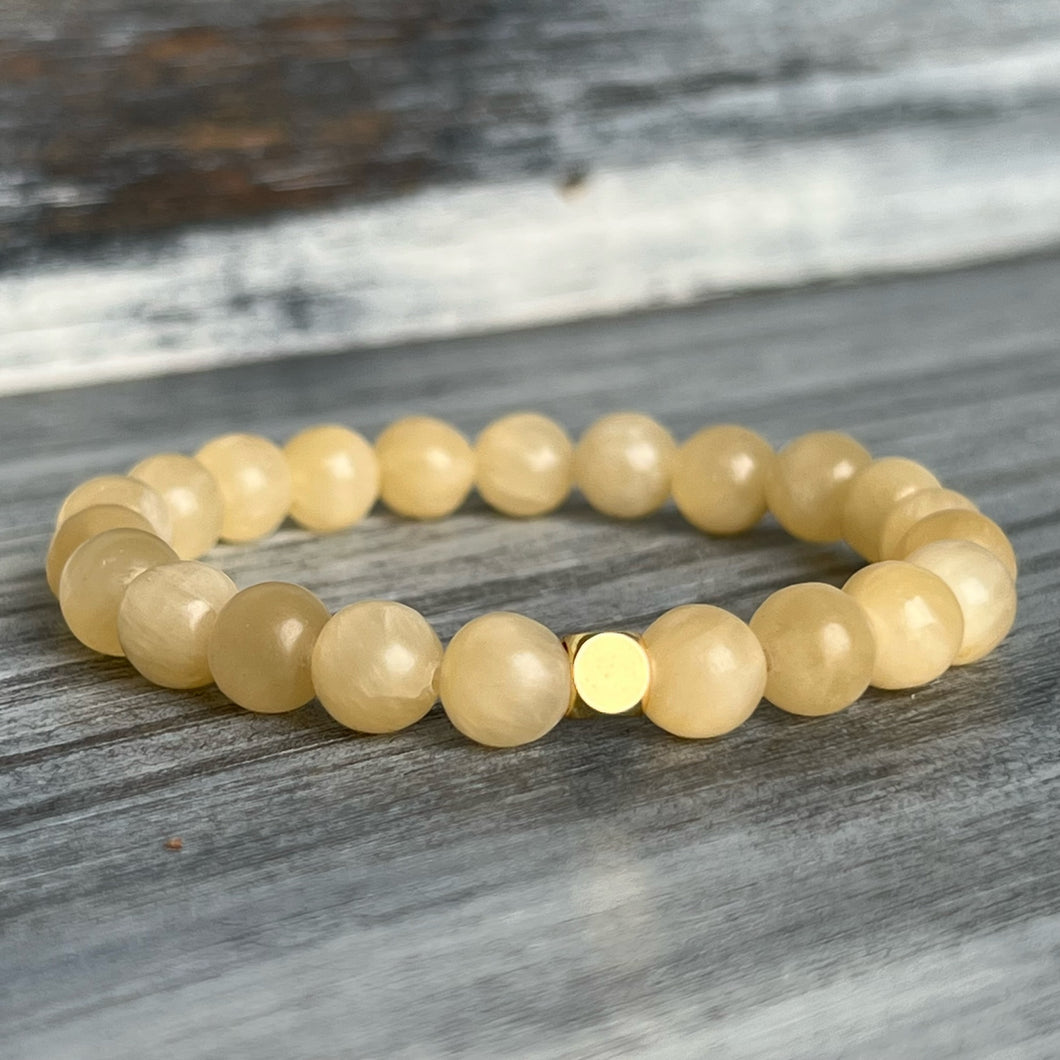 love beach youth 12mm Yellow Yellow Calcite Stretchable Bracelet Round  Smooth 18cm for mens womens gf bf and adults  Mangtum