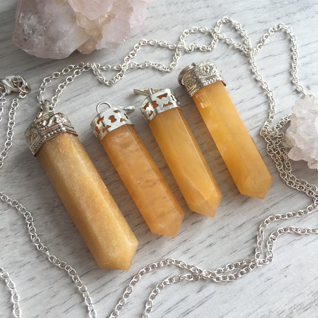 Yellow Aventurine Crystal Pendants On Long Chain Wholehearted Crystal Creations