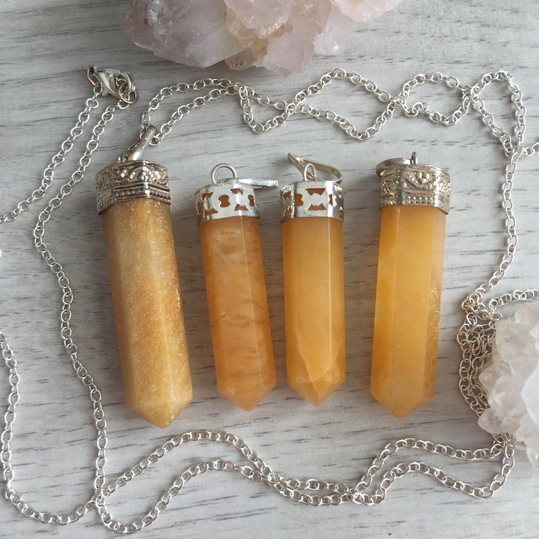 Yellow Aventurine Crystal Pendants On Long Chain Wholehearted Crystal Creations