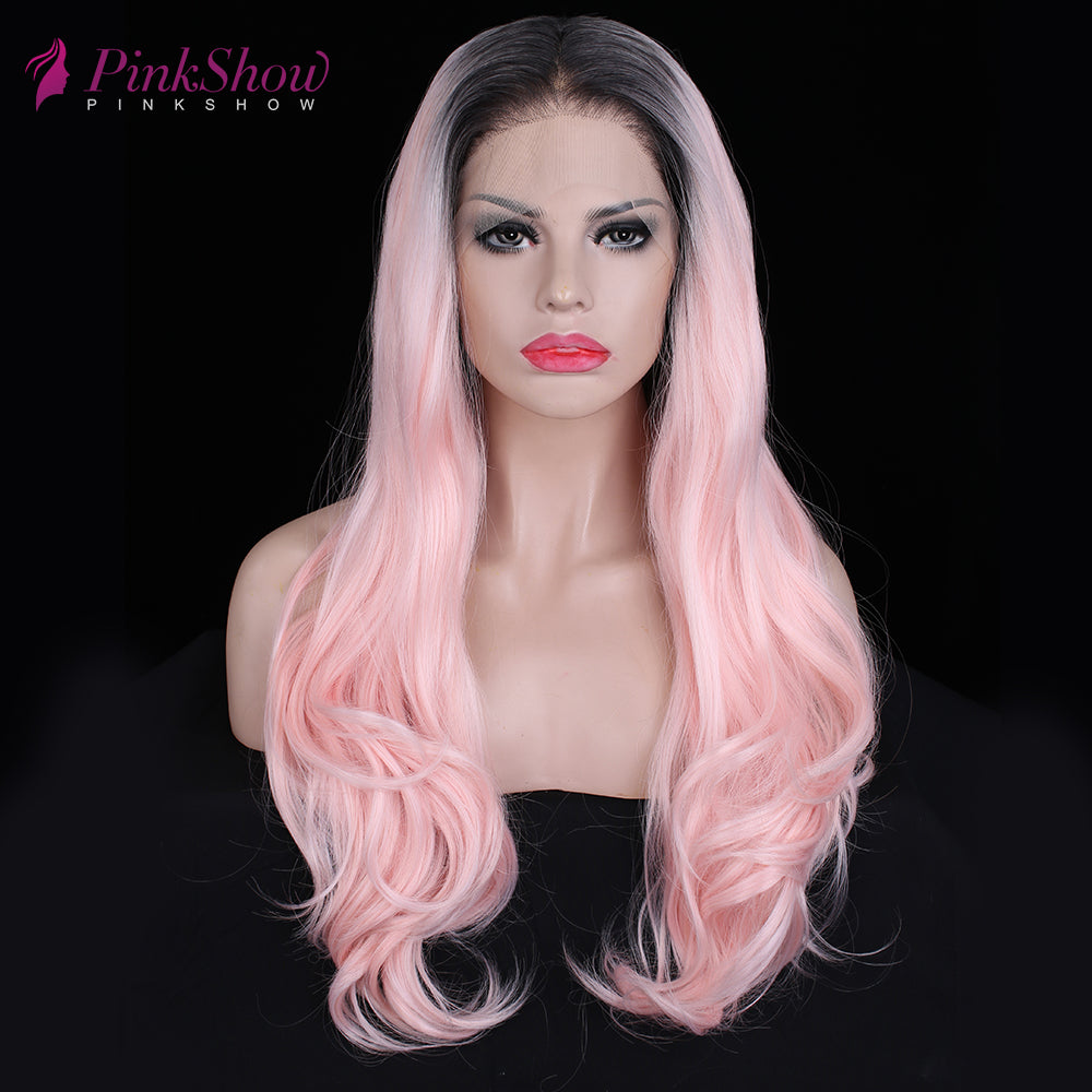 pink wig with dark roots