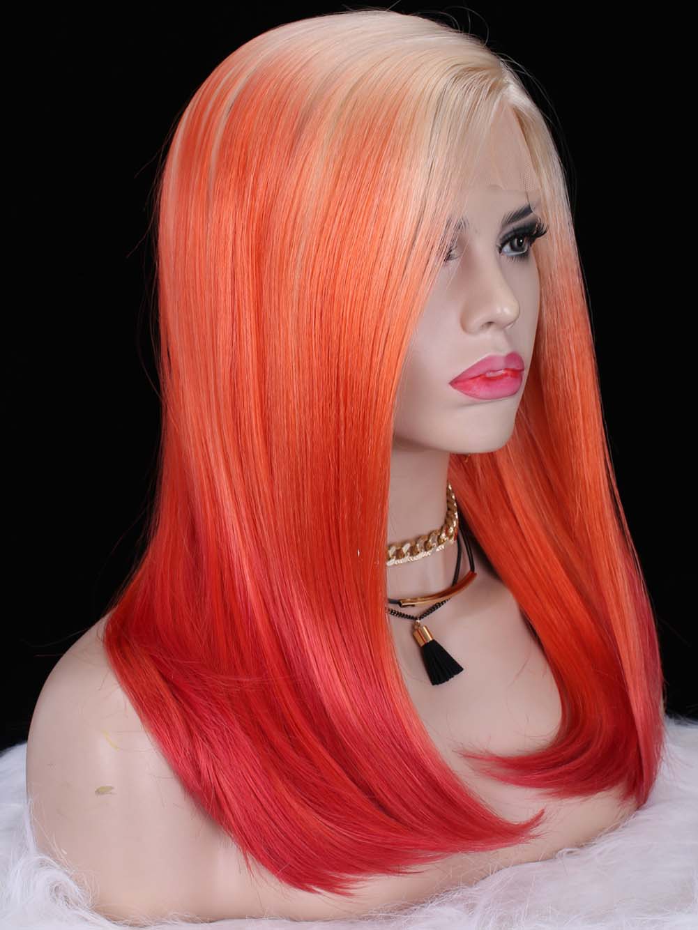 Imstyle Blonde Roots With Red Ombre Color Lace Front Wigs 24 Inch