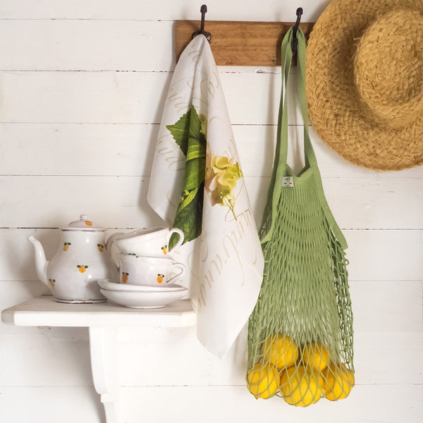 petal & pins pure linen tea towel and Filt string bag