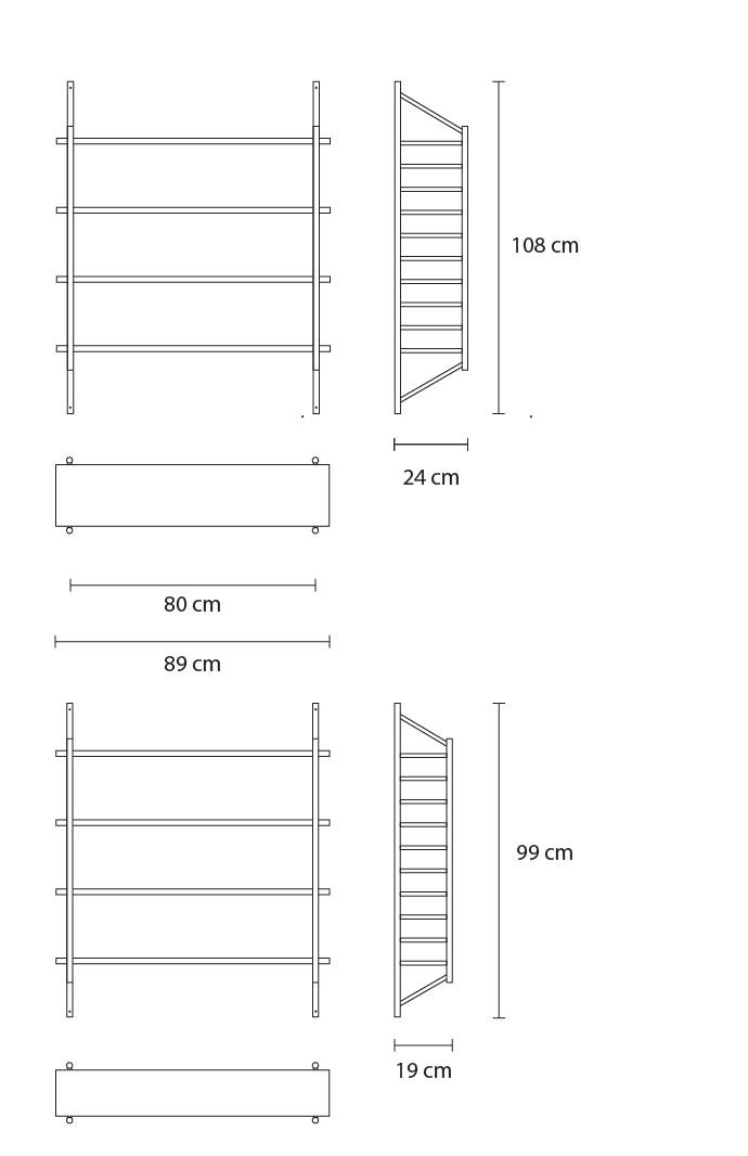 John Eadon MIMA Shelving 4 shelf set dimensions