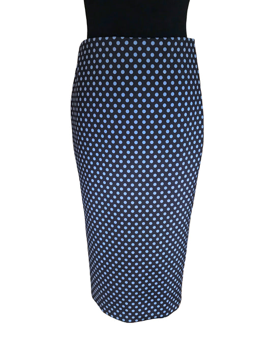 BMWT Zara Navy and Baby Blue Polka Dot Form Fitting Pencil Midi Skirt