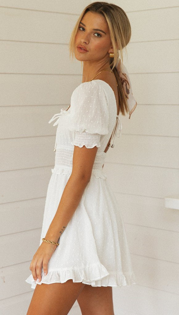 White Smocked Backless Dress – Gabi Swimwear