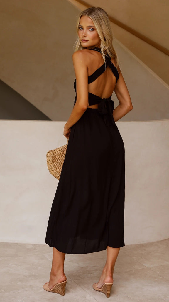 Black Minimal Sleeveless Midi Dress – Gabi Swimwear