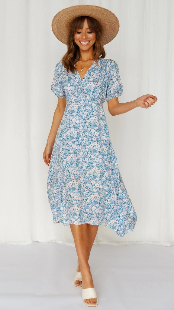 Blue Floral Midi Dress – Gabi Swimwear