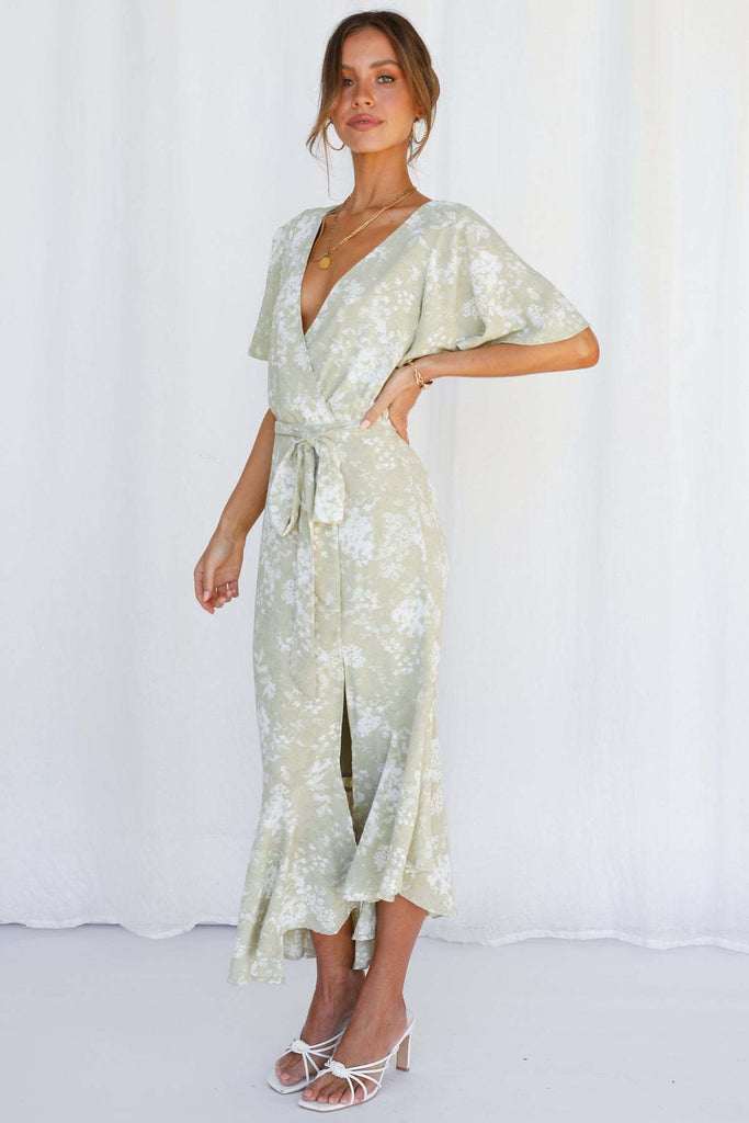 Mint Green Floral Waist Tie Midi Dress – Gabi Swimwear