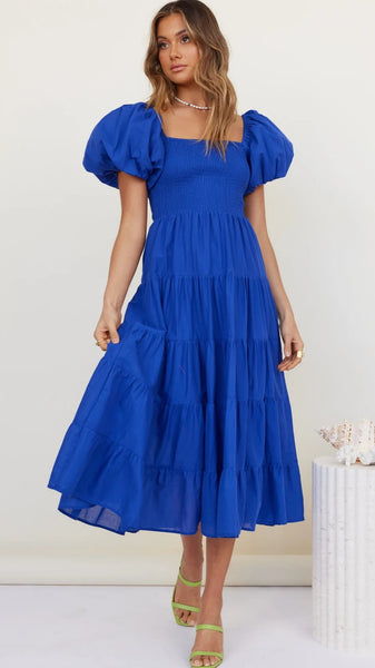 Royal Blue Tiered Midi Dress – Gabi Swimwear