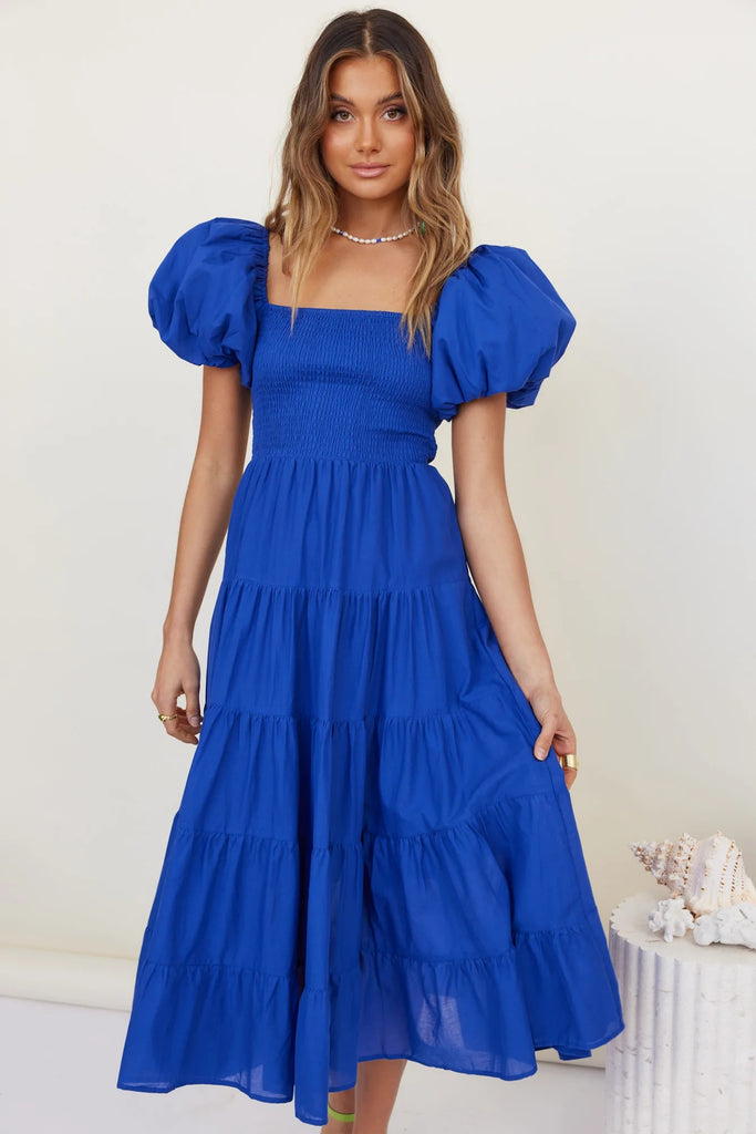 Royal Blue Tiered Midi Dress – Gabi Swimwear