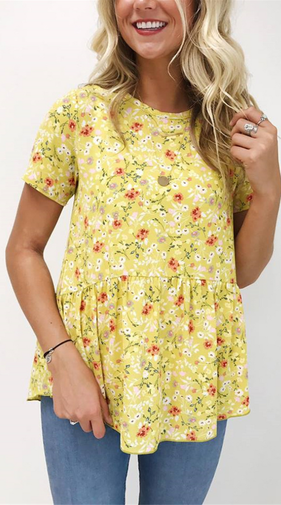 Yellow Floral Short Sleeve Tee – Gabi Swimwear