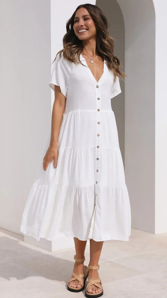 White Button Down Midi Dress – Gabi Swimwear