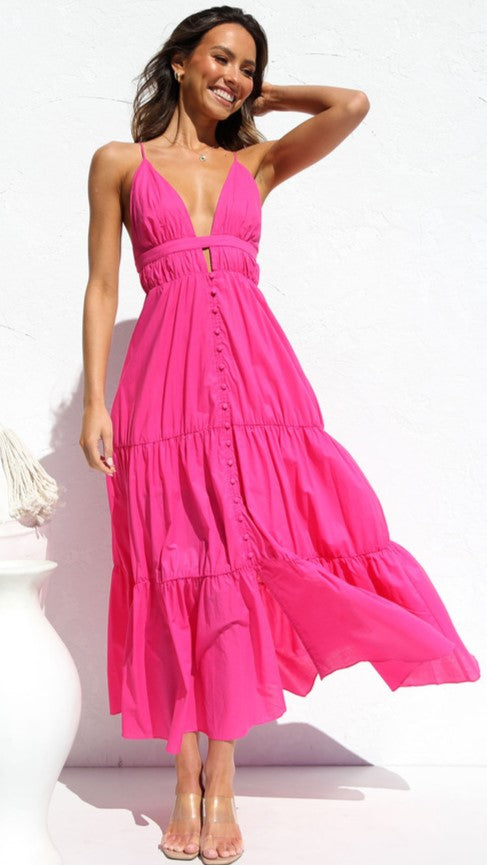 Hot Pink Slip Midi Dress Gabi Swimwear