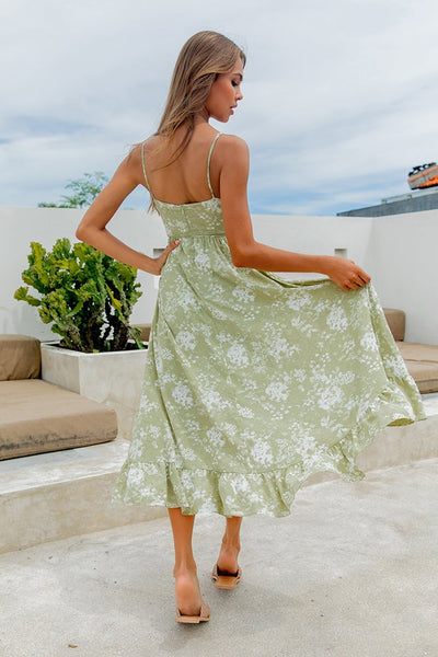 Green Floral V Neckline Maxi Dress – Gabi Swimwear