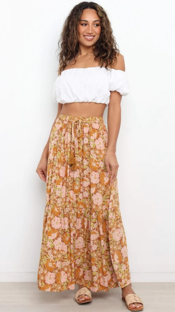 Mustard Floral Withdraw Maxi Skirts – Gabi Swimwear