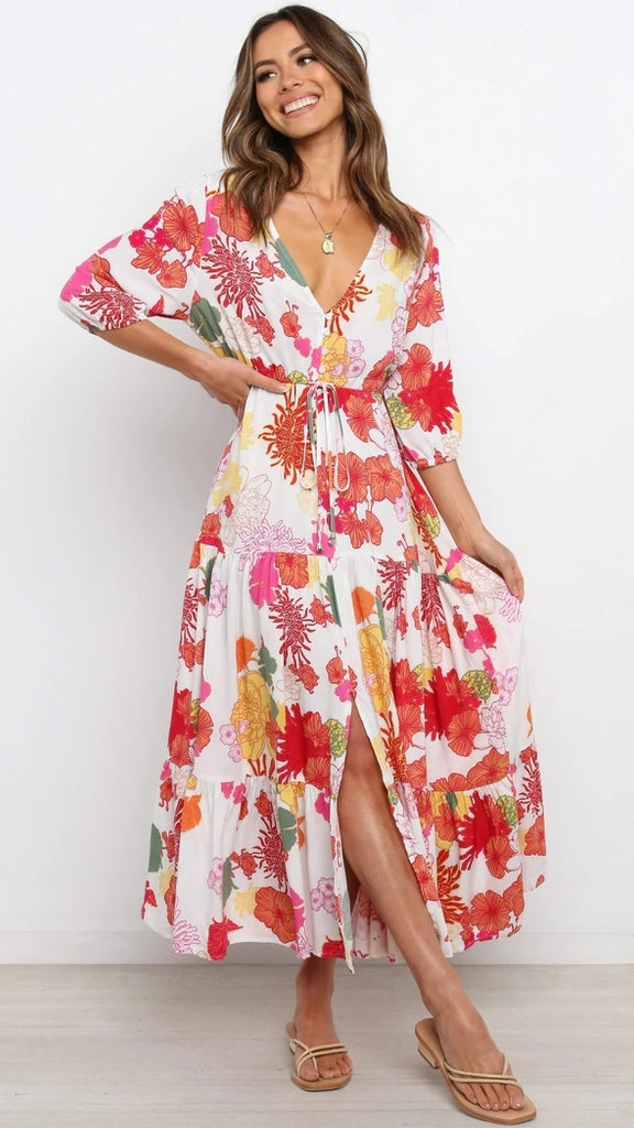 Rose Print Withdraw Midi Dress – Gabi Swimwear