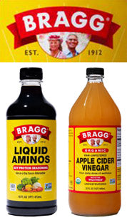 Bragg Apple Cider Vinegar Bragg Liquid Aminos bottles