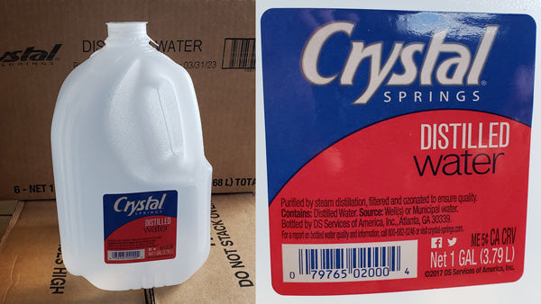 Crystal Springs Costco Distilled Water Label Information