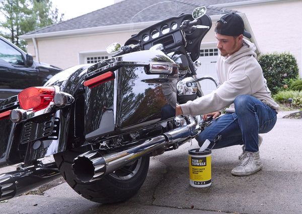 tub o towels exhaust cleaning chrome motorcyle