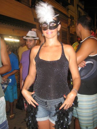 bloco party, carnival, Rio, Brazil, Mask, Samba, Denim hotpants