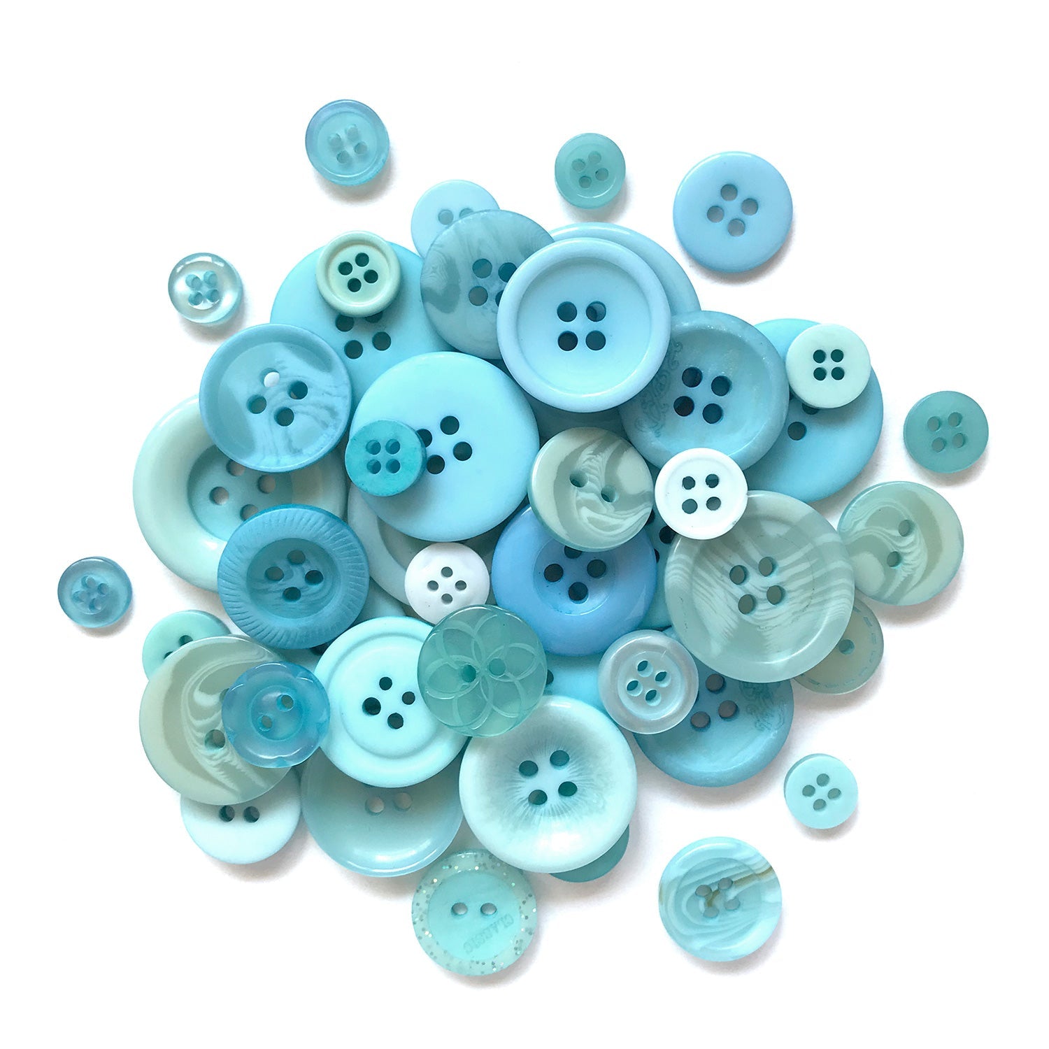 Light Blue Buttons for Crafts Sewing Scrapbooks and Quilts. Assorted sizes  including small light blue buttons