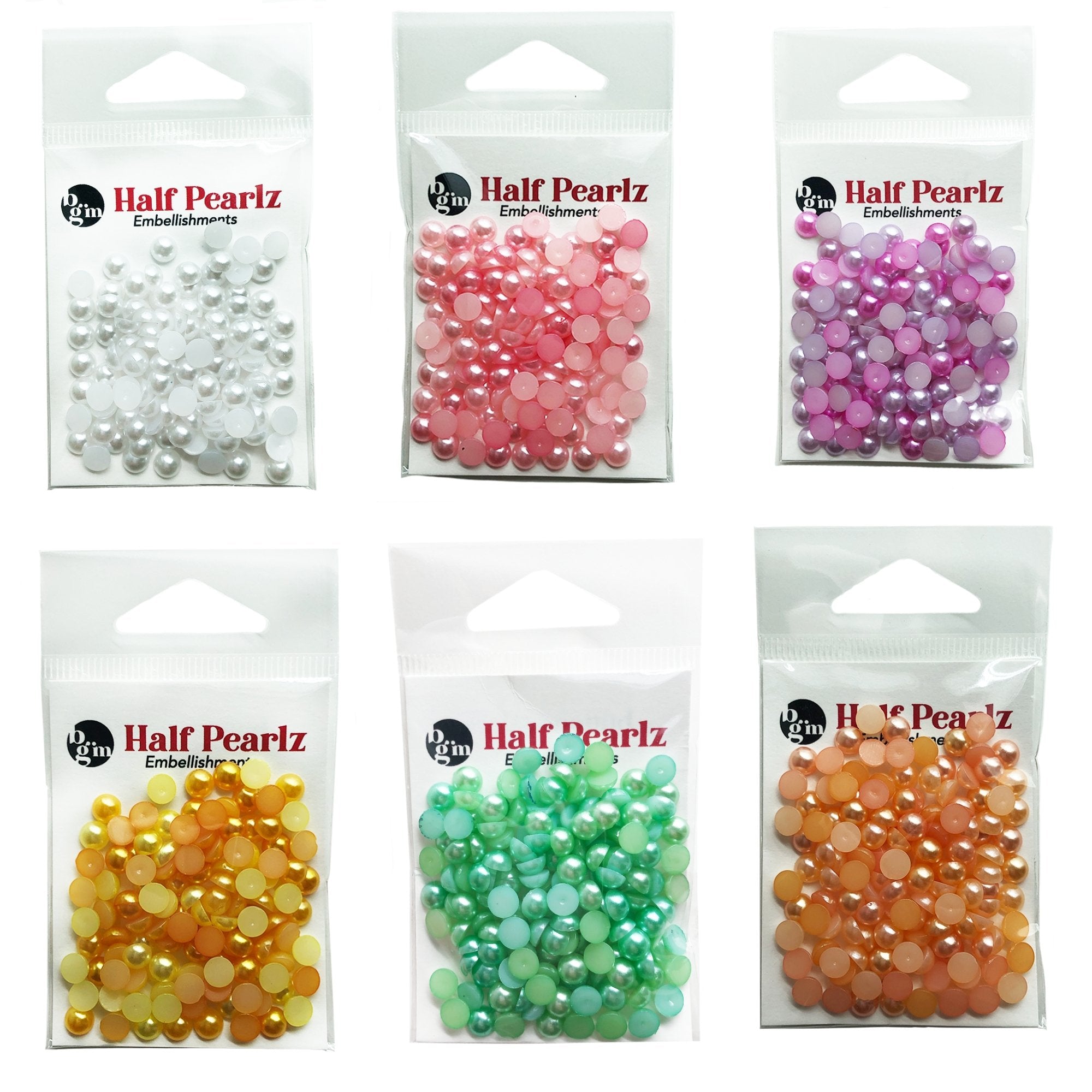 Flat Back Pearls - Bright Colors Craft Buttons & Embellishments