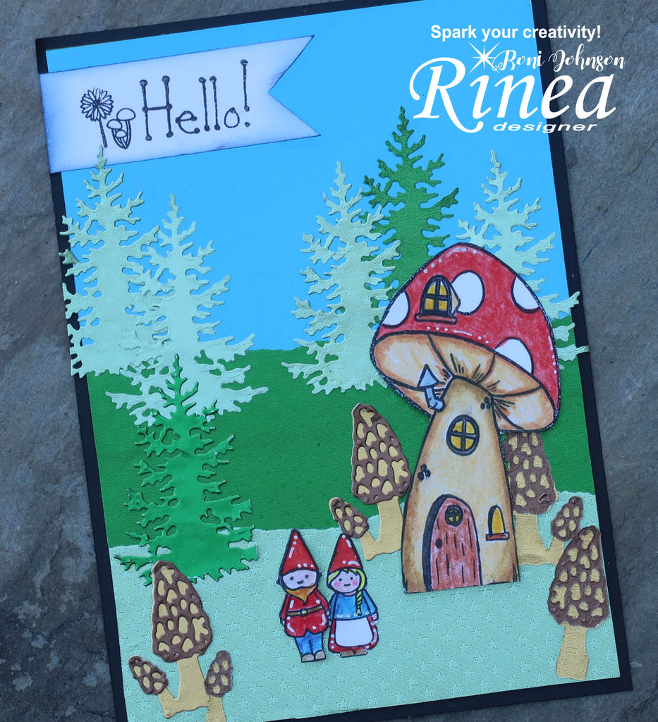 Rinea Foiled Paper Scenic Gnome Card by Roni Johnson