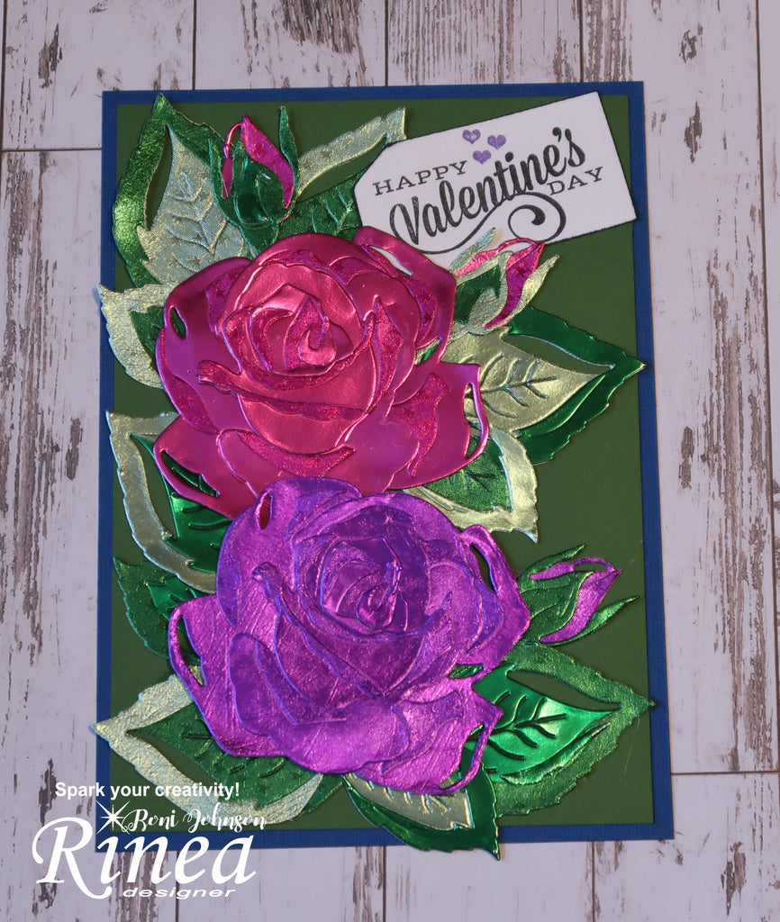 Rinea Foiled Paper Sizzix Thinlit Roses by Roni Johnon