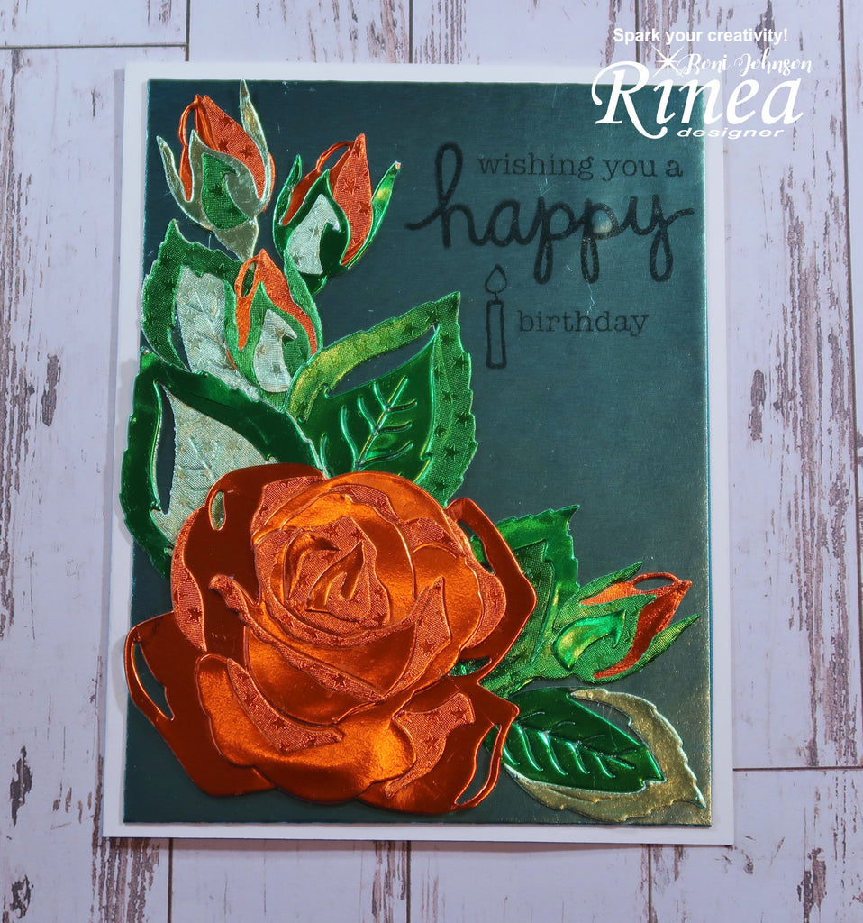Rinea Foiled Paper Sizzix Thinlit Roses by Roni Johnon
