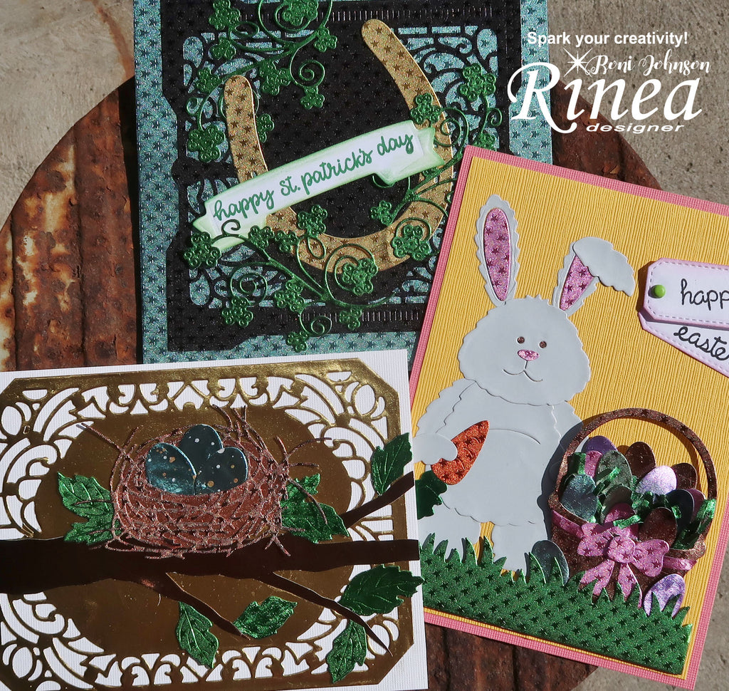 Rinea Foiled Paper Trio of Spring Holiday Cards by Roni Johnson